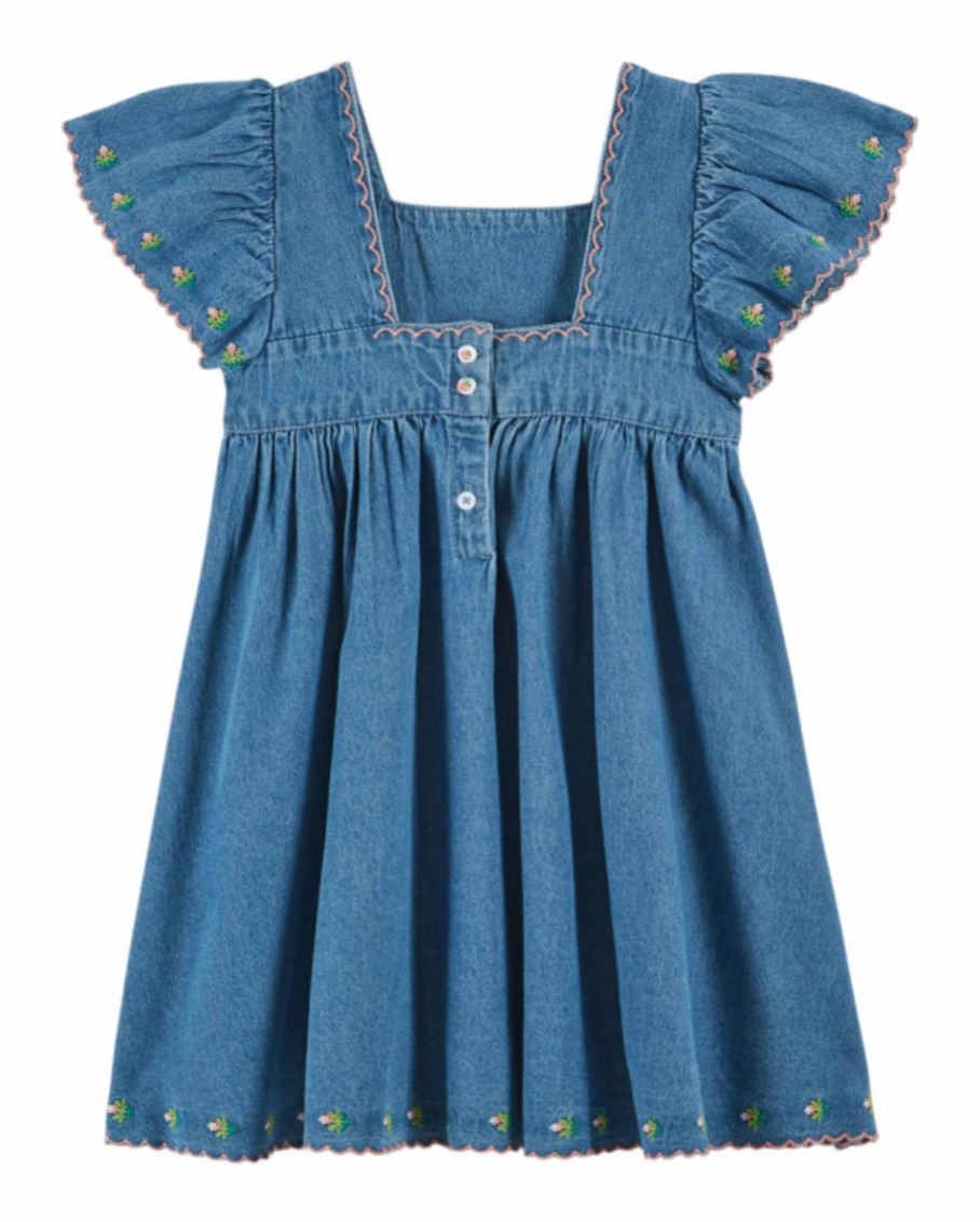 emile et ida denim dress Short cotton denim dress with lavallire collar